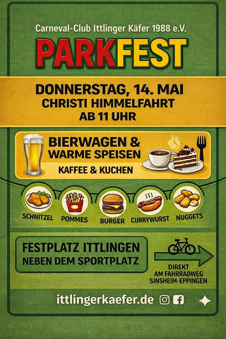 Plakat zum Parkfest am 14. Mai ab 11 Uhr auf dem Festplatz Ittlingen